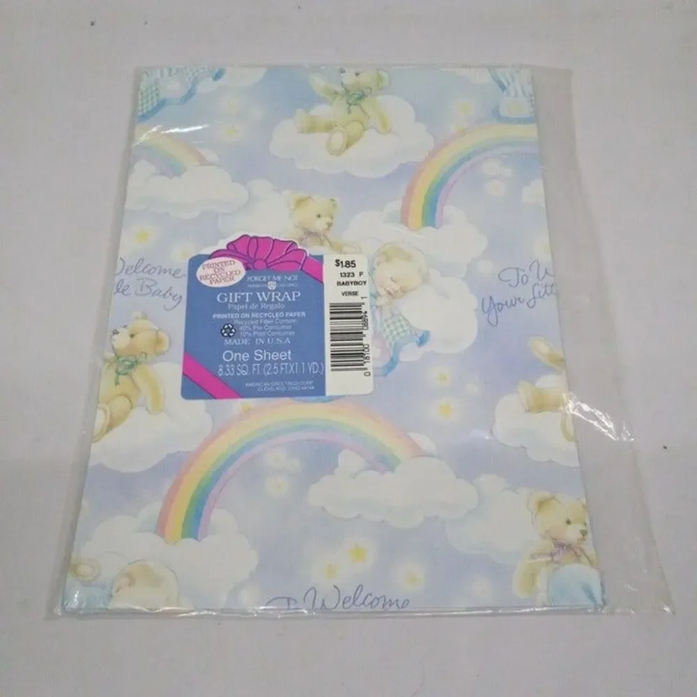 Vintage American Greetings Baby Boy/Teddy Bear Gift Wrap Sheet-1323F-Shower-NEW